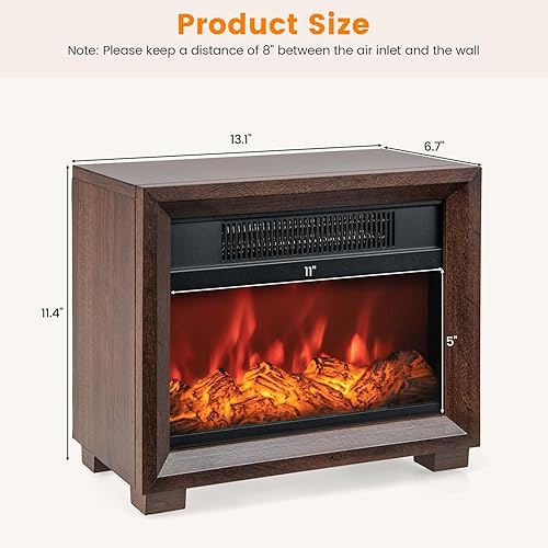 Miniatura 4 de Tangkula Calentador eléctrico de chimenea, mini chimenea de mesa de madera de 750 W con llama realista, protección de seguridad, chimenea de