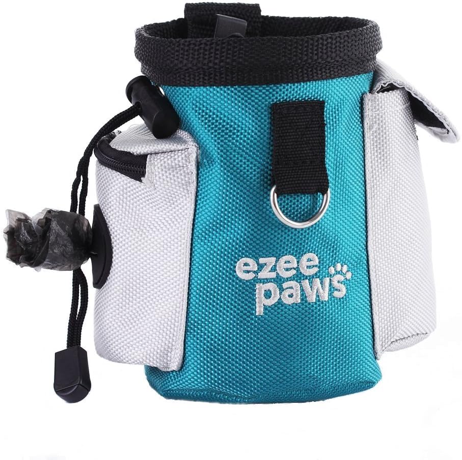Ezee Paws Dog Puppy Treat Snack Bag with Poo Bag Holder, Training Belt Clip by (Aqua)
