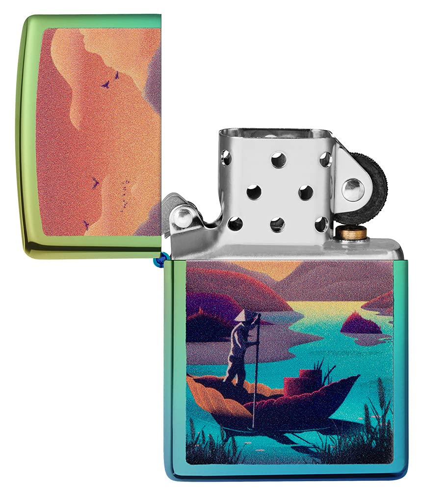 Zippo Briquet Tempête - Leaf Boating - Color Image - Finition Teal Haute Brillance - Rechargeable - Réutilisable - Design Coupe-Vent - Coffret Cadeau Fabriqué aux États-Unis