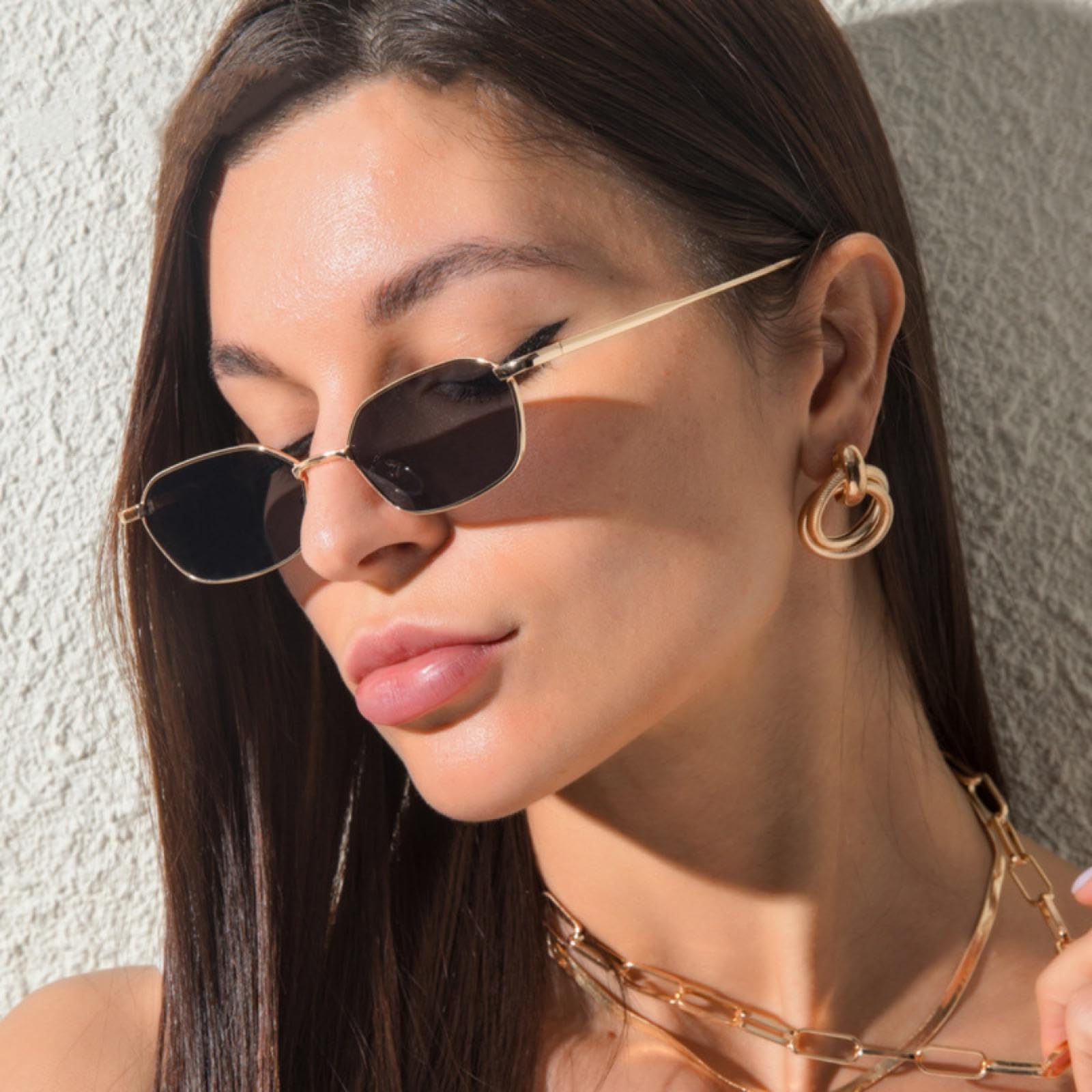 Okulary przeciwsłoneczne Retro Narrow Polarized Rectangle z lat 90. Vintage Trendy Small Frame Tinted Sunnies Square Hip Hop Sun Glasses