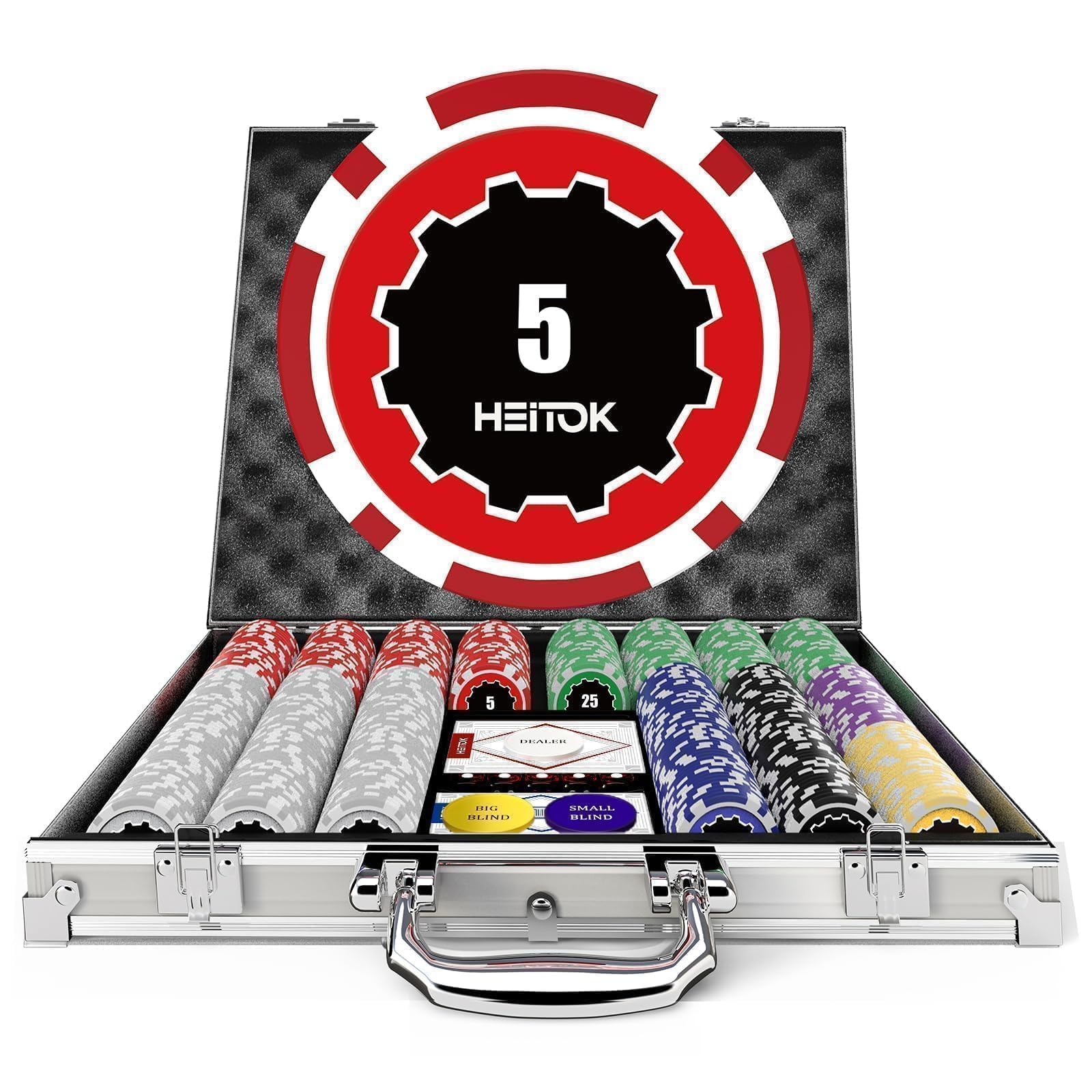 500 Piece Poker Chip Set - 11.5g Heavyweight Numbered Chips with Aluminum Case Playing Cards Blind Buttons for Texas Holdem Blackjack Casino Night Professional Adult Gaming Equipment