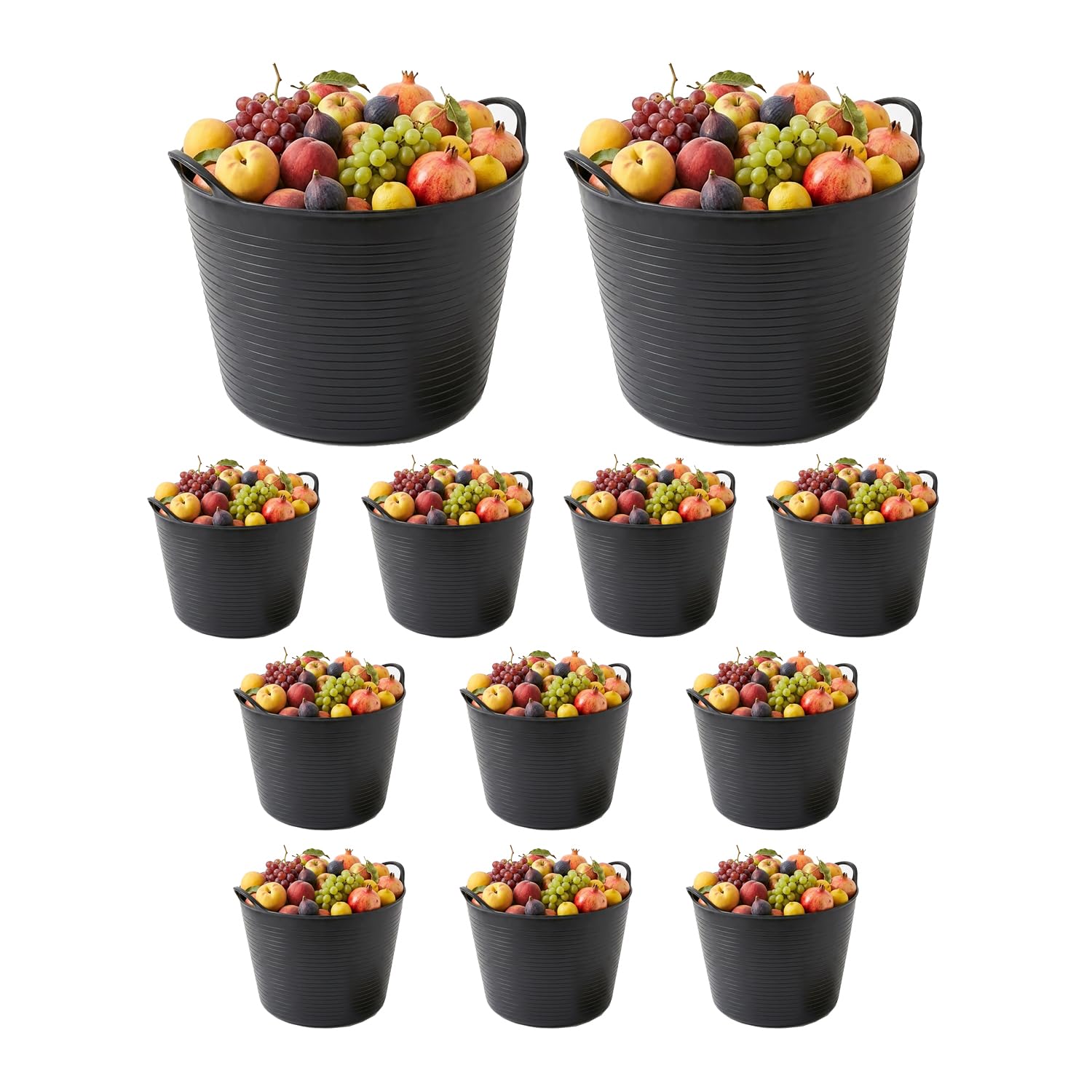 Capazo Agrícola Negro | Espuerta de Plástico Flexible | Pack 12 Unidades | Capazo 42 litros | Barreño de Polietileno o Poliestireno | Construcción Jardín Vendimia y Limpieza (Plástico 42L)