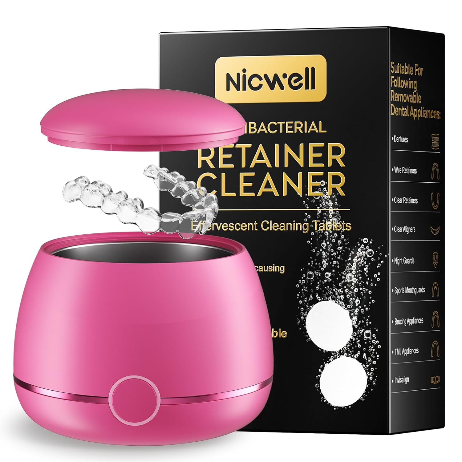 Ultrasonic Retainer Cleaner & Retainer Cleaner Tablets – Morning Cleaning Silent Operation on Dentures & Orthodontic Appliances