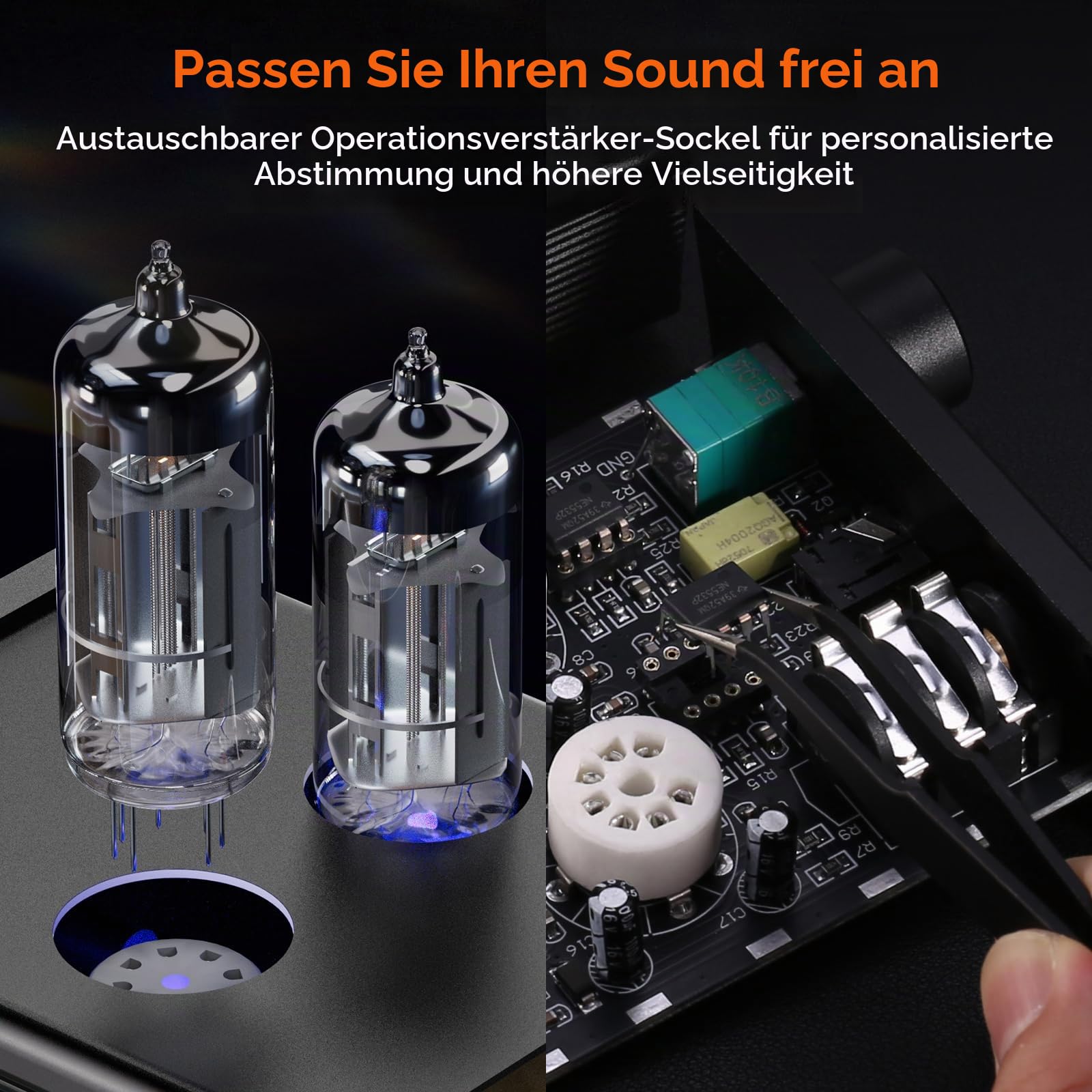 Nobsound P32 Röhren Kopfhörerverstärker: 1000mW HiFi Desktop Vorverstärker für 24–600Ω Kopfhörer und Heimverstärker Lautsprecher, 3,5mm/6,35mm Buchsen, Austauschbare Röhre und Operationsverstärker