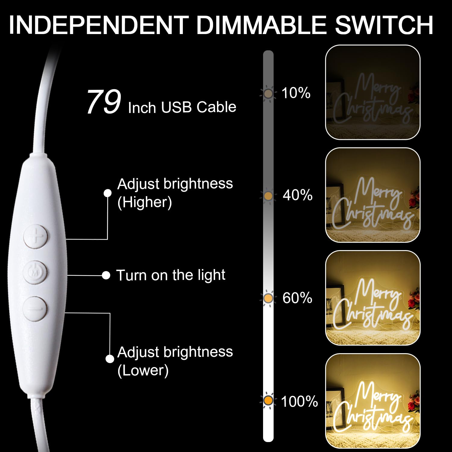 Ineonlife Merry Christmas Panneau Néon, Néon LED blanc chaud pour décoration murale, Panneau lumineux USB dimmable pour la maison, le bar, le salon, la chambre, la fête de Noël