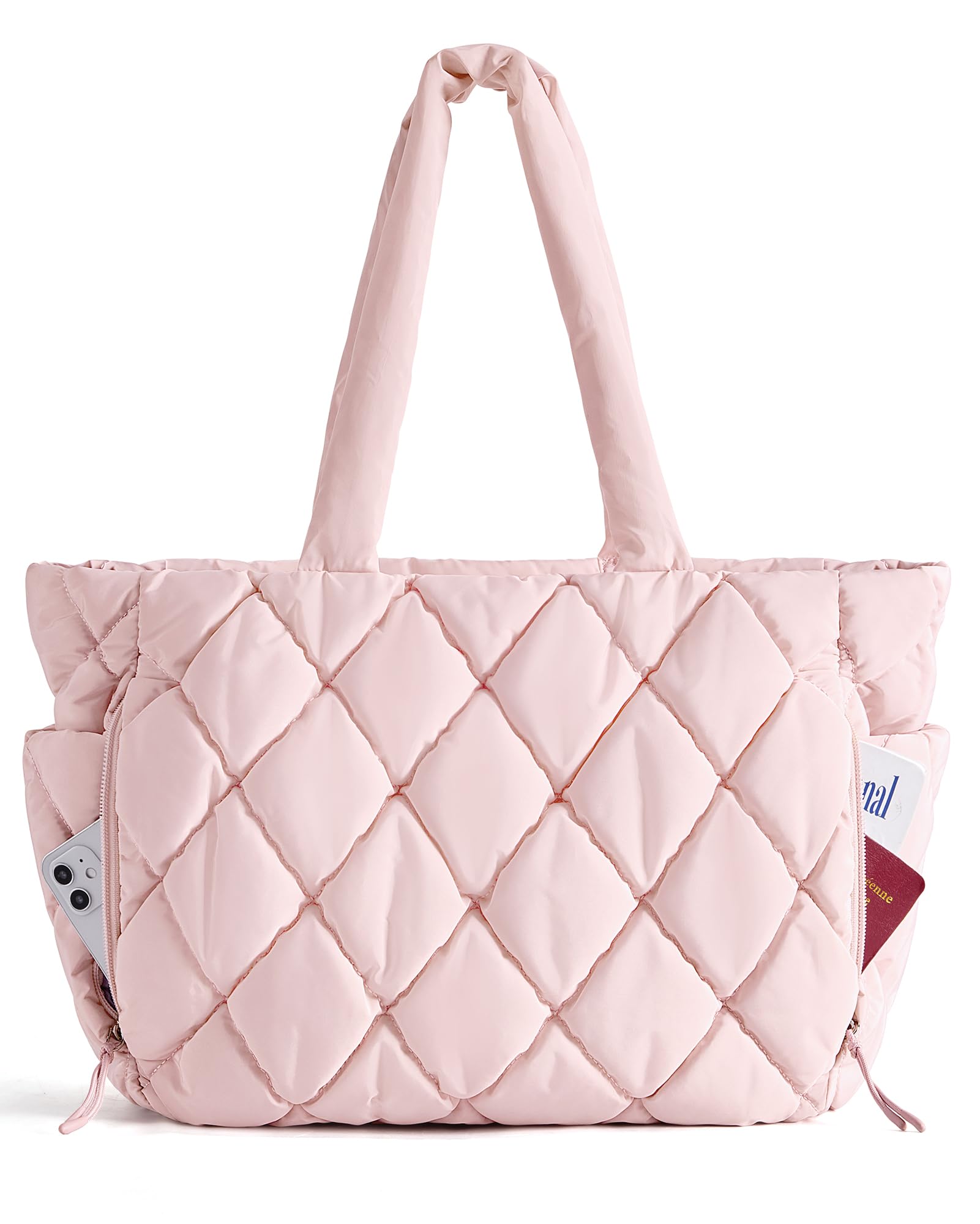 BAGSMART Tote Bag for Women, Quilted Puffer Tote Bag with Compartments, Shoulder Handbag Work Bag with Zipper for Travel