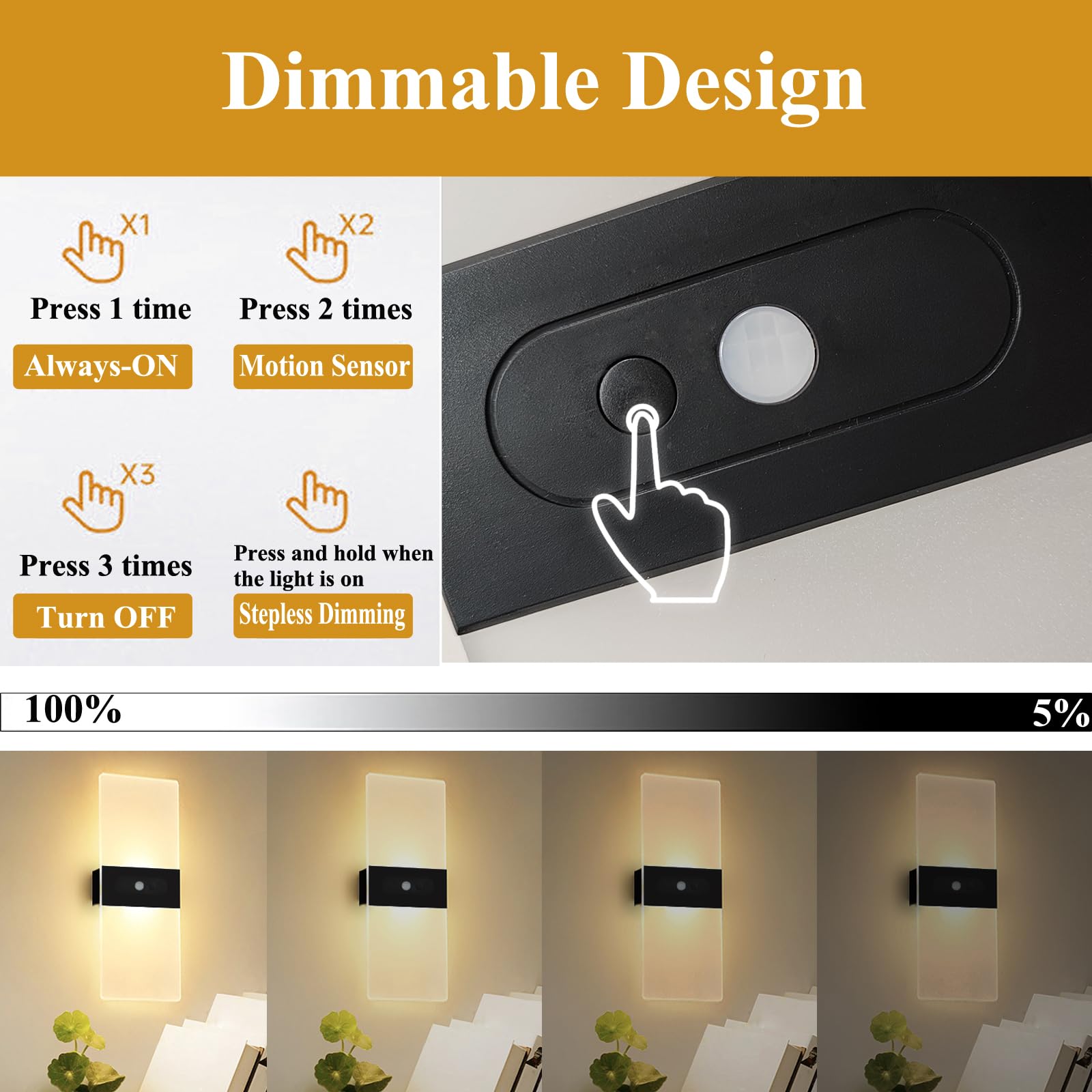 Battery Wall Sconce Set Of 2 Up Down With Motion Sensor - Rechargeable ...
