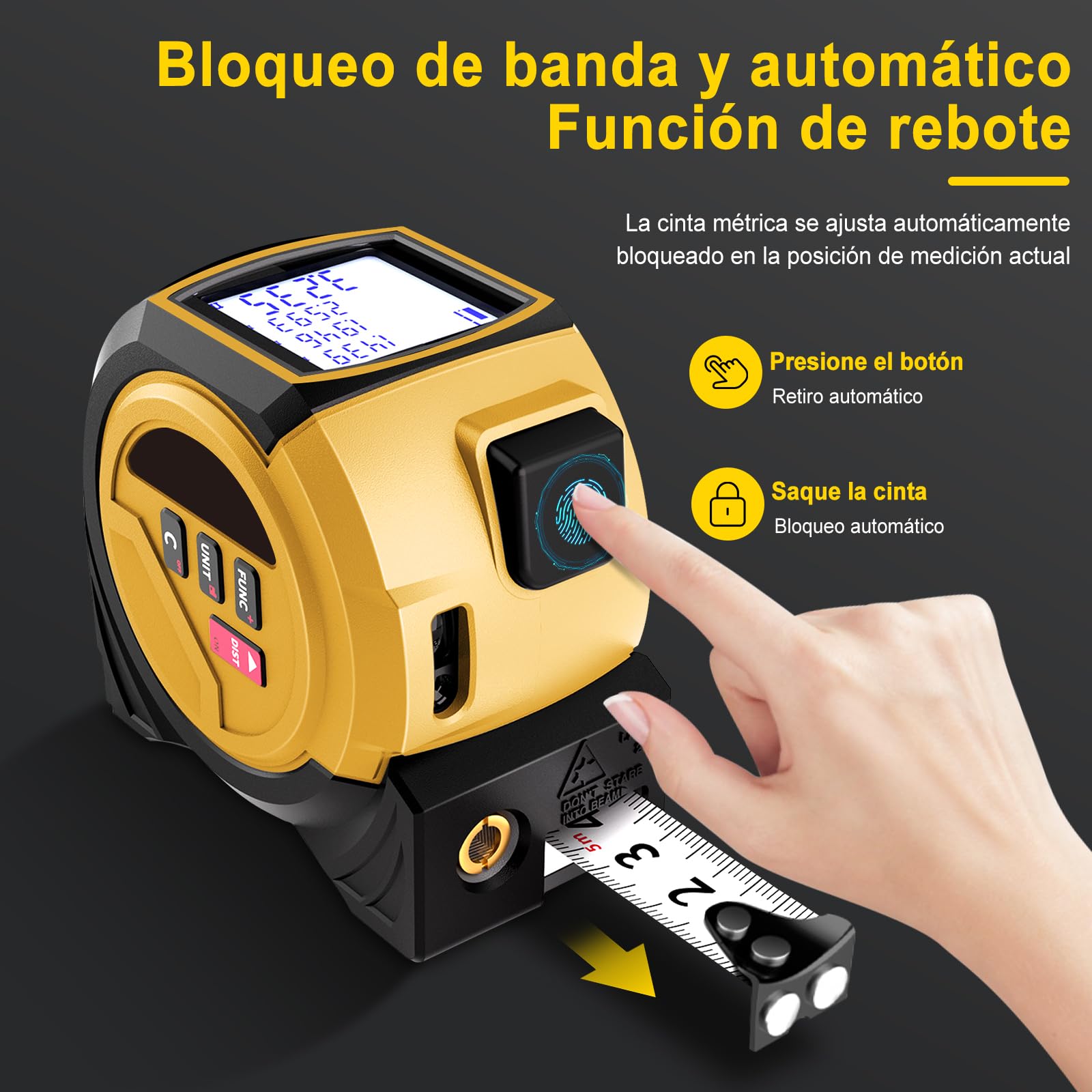 Cinta Métrica Laser, 3 en 1 Medidor Laser Distancia 40m/60m con Cinta Metro 5m, Unidad M/in/Ft, para Distancia Area Volumen y Medición Pitagorica