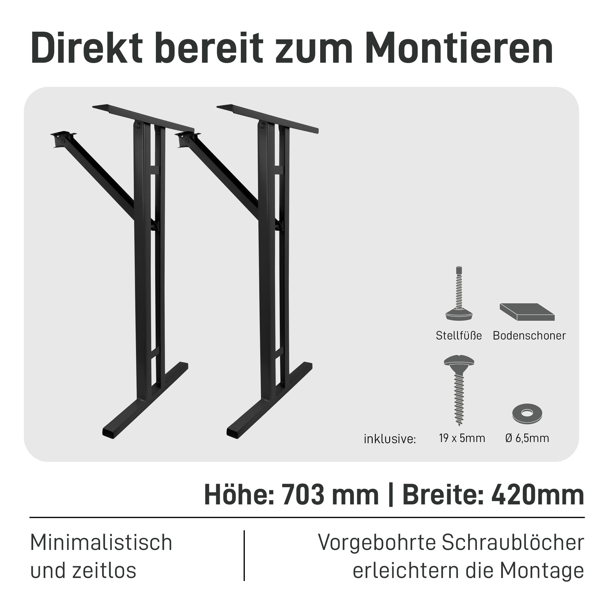 Natural Goods Berlin 2er Set I-Form Gestell für Bierzeltgarnitur (Schwarz, 70x42 cm) – Klappbare Metall Tischbeine für Biertisch – Stabiles Outdoor Tischgestell für Garten, Terrasse & Camping