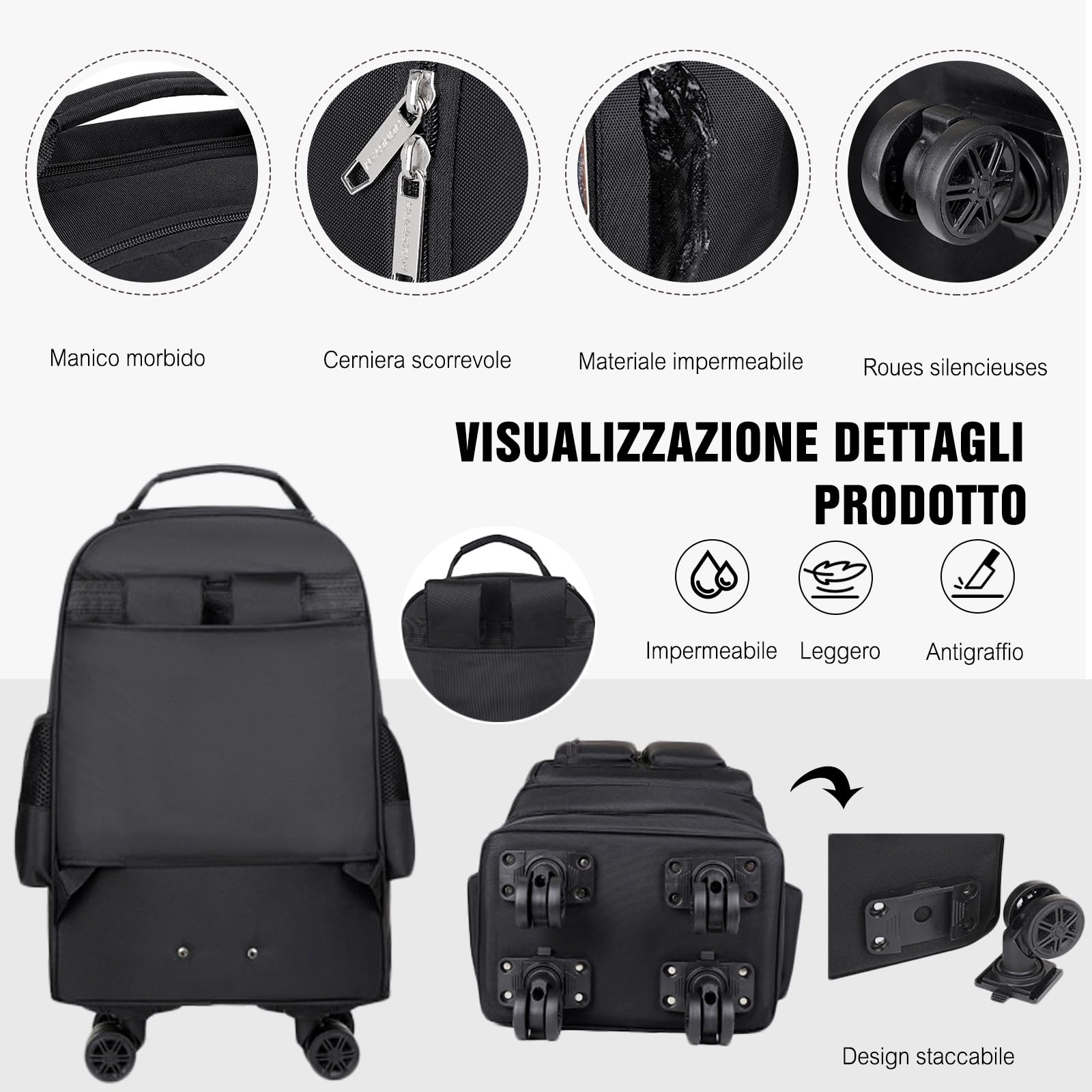 FANDARE 35L Trolley per 15.6 pollici PC portatili 2-in-1 Uomo Zaino con rotelle con manico telescopico Zainetto trasformabile 24 Ore Borsa per Insegnante Borse Lavoro Messenger Zaini ufficio giorno