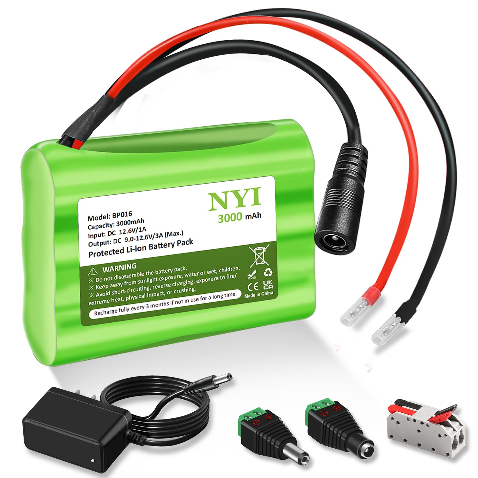 Amazon.com: NYI 12V 3000mAh DC Rechargeable Lithium ion Battery