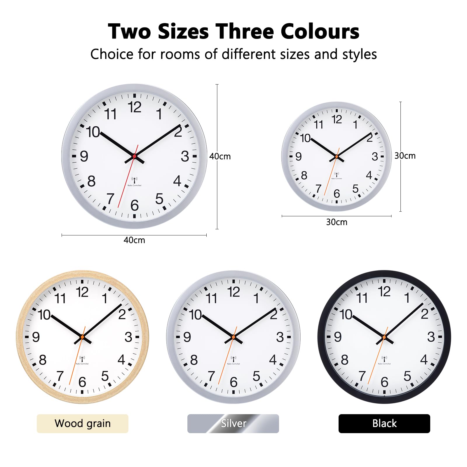 VIVILINEN Horloge Murale Radio Pilotée Silencieuse 30cm Design Moderne Argent