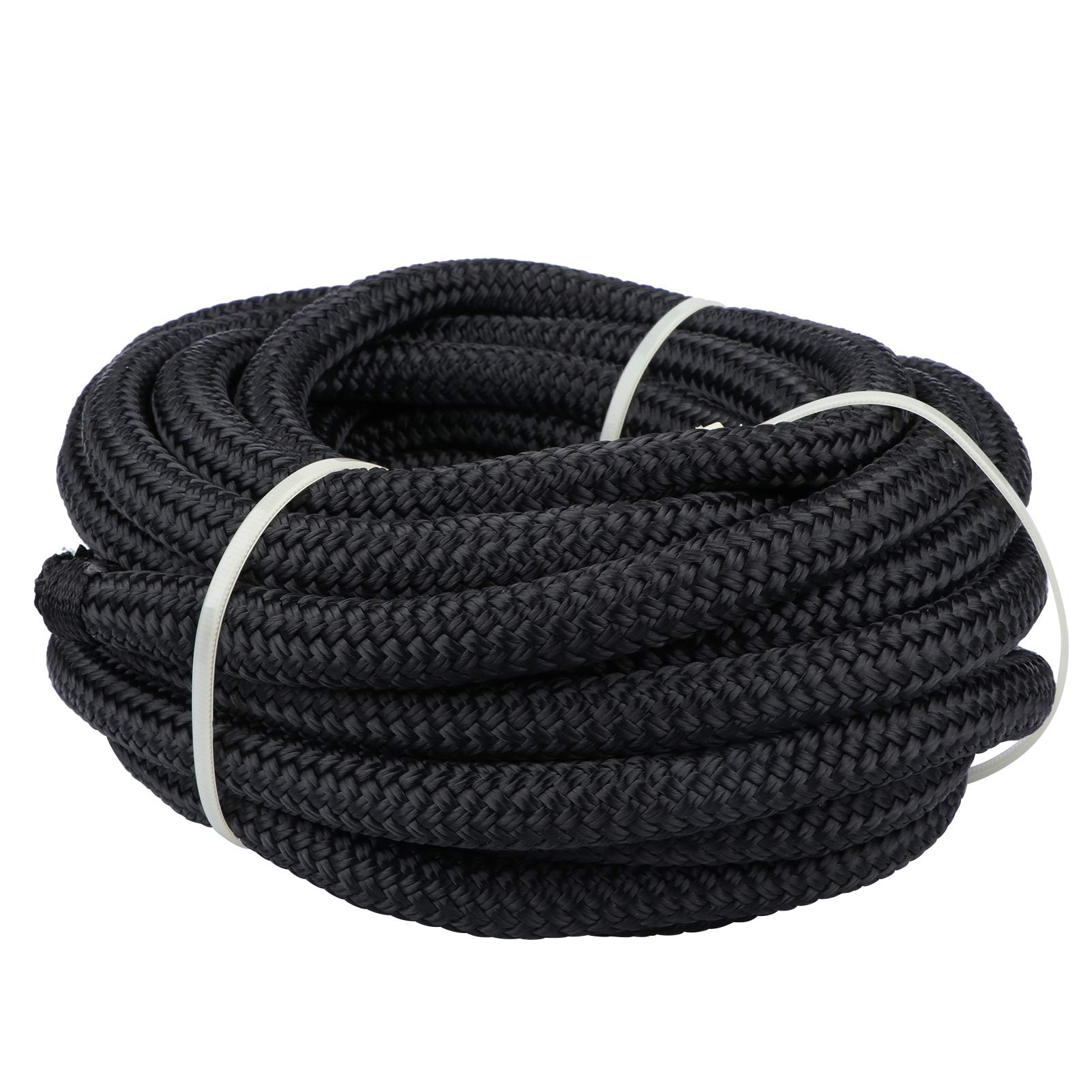 Polyester Double Braided Nylon Dock Lines with Eye Splice (one end) Black Marine Mooring Rope Boat Dock Lines (3/10" x 20')