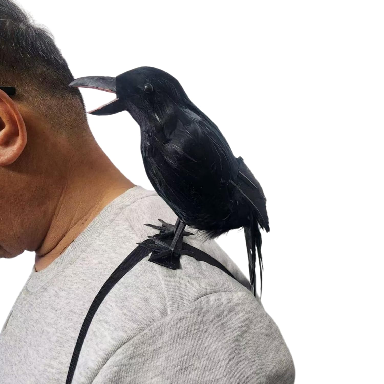 Realistic Black Feather Crow Prop with Shoulder Strap Gothic Shoulder Raven