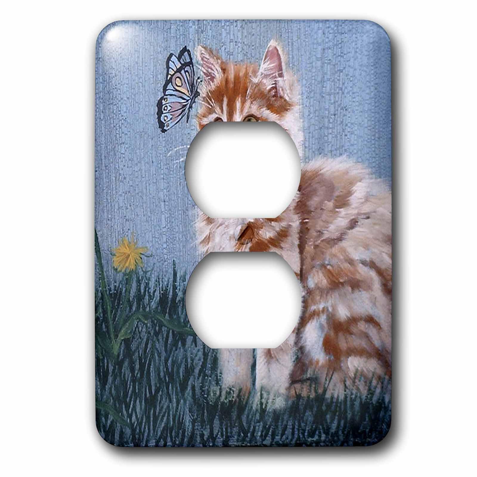 Motif chaton tigré étoilé sur papillon interrupteur décoratif 15,2 cm fond bleu 3dRose