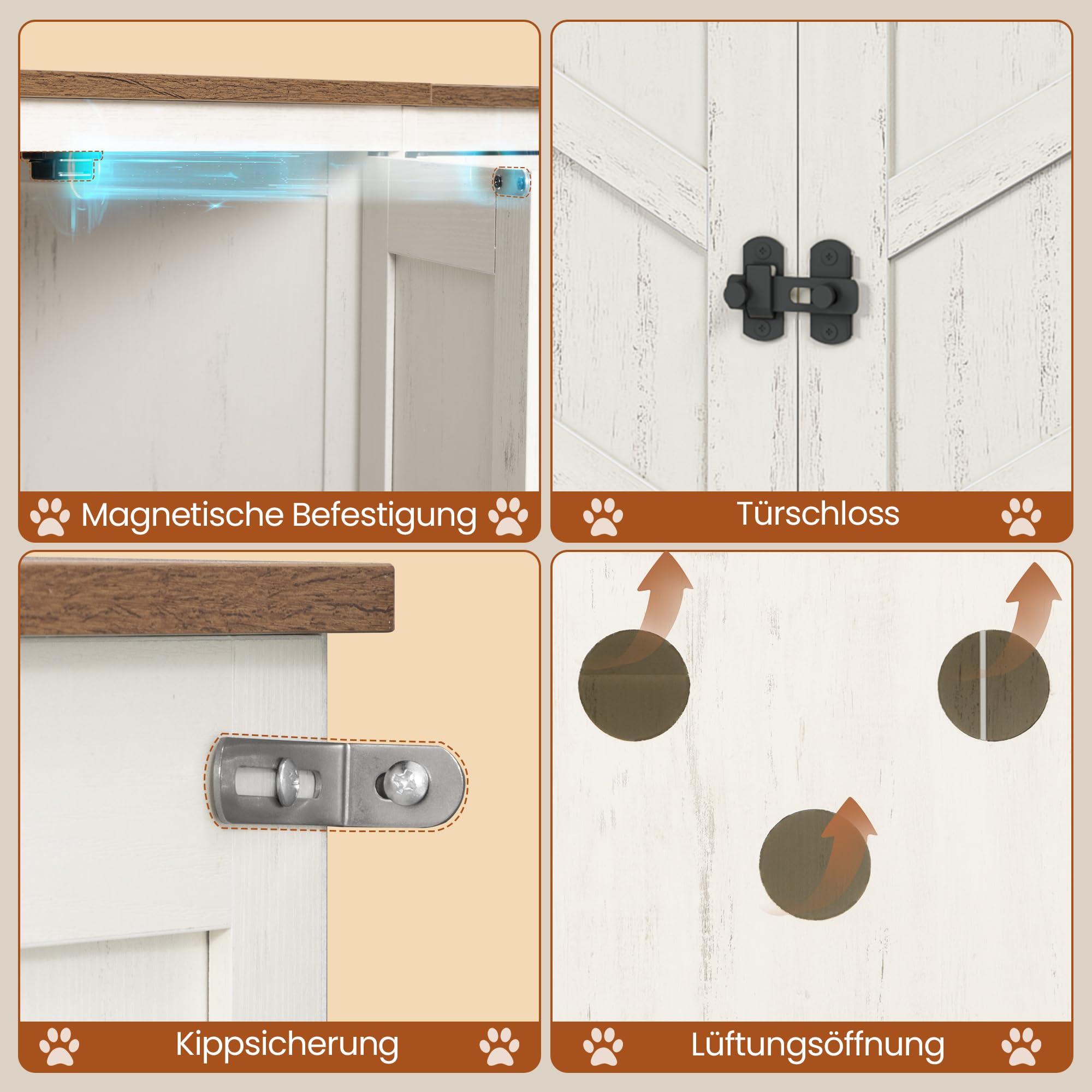 Hzuaneri Katzenschrank für 2 Katzen, 120 cm Katzenklo Schrank, Braun-Weiß | Katzentoilette Schrank Versteckt, Bauernhausstil, Katzenhaus für den Innenbereich Fernsehschrank, 120 x 50 x 54 cm, 840214X