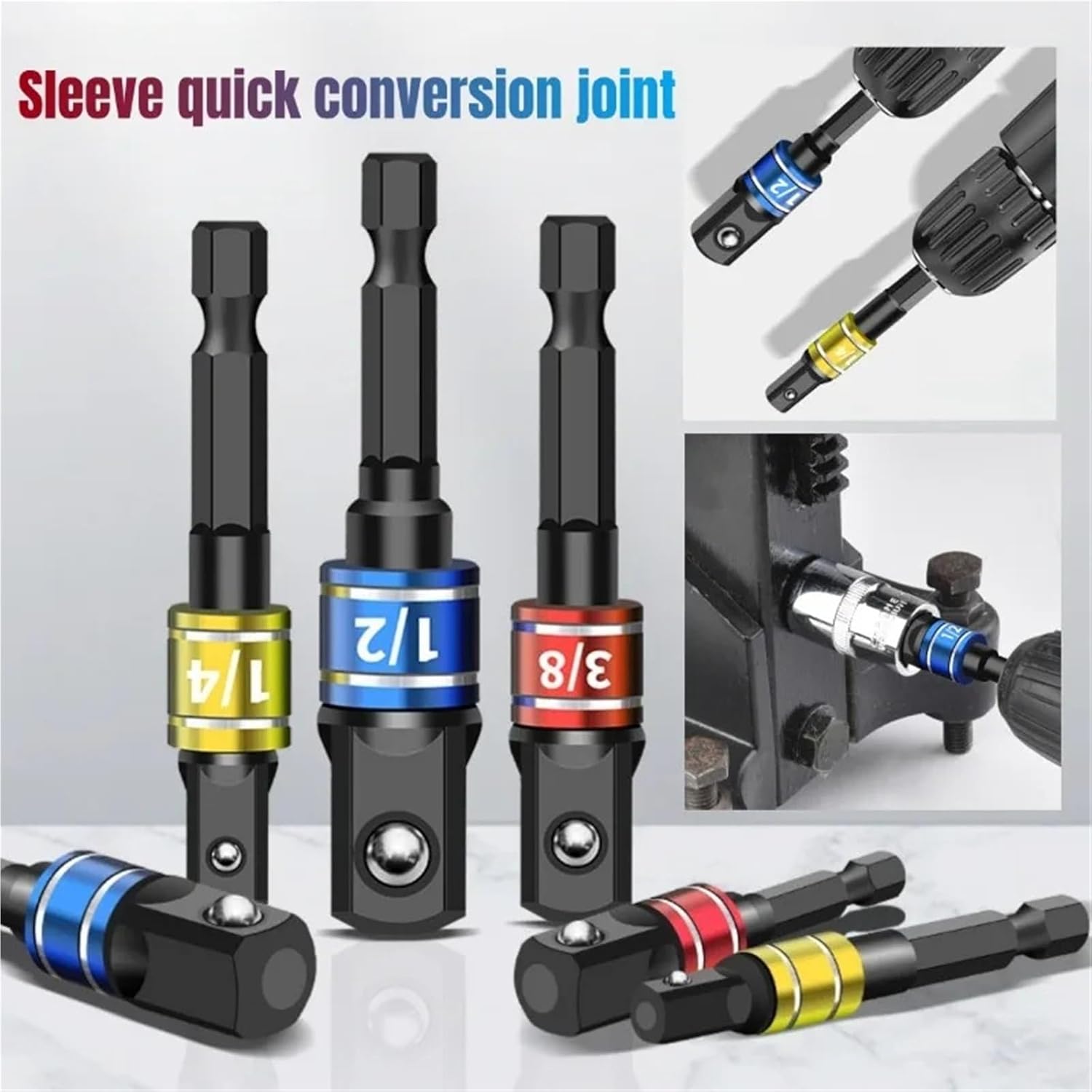 Impact Driver Extension Adapter Converter Electric Drill Hex To High-speed Nut Hex Wrench Tool 1/4 3/8 1/2