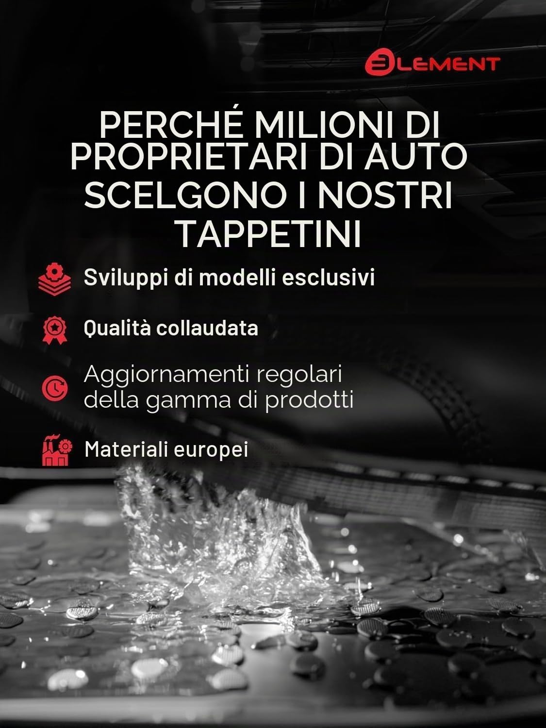 Element Set di tappetini in gomma 3D adatti per Fiat Grande Panda, anno di costruzione 2025, elettrici, 100% su misura, tappetini in gomma auto, tappetini in gomma per auto
