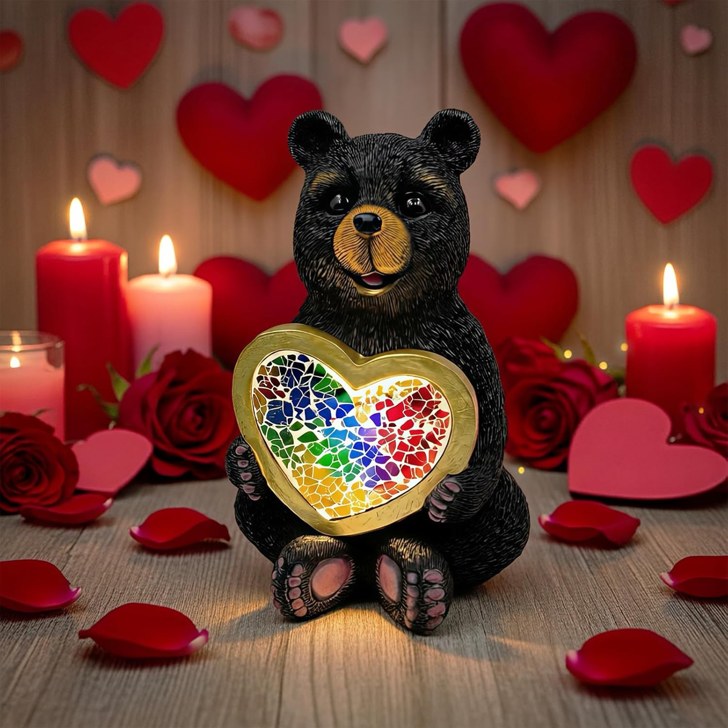Solar Bear Garden Statues Decor for Outdoor, Black Bear Figurine Lights for Lawn Patio Yard Decoration - Unique Christmas Housewarming Gift for Grandma Wowen Mom