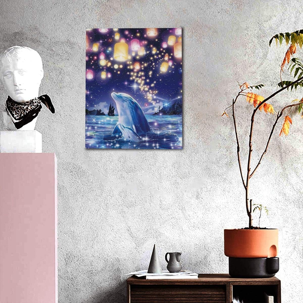 Amazon.co.jp: 絵画 インテリア おしゃれ イルカ 星空 海 天灯 アート