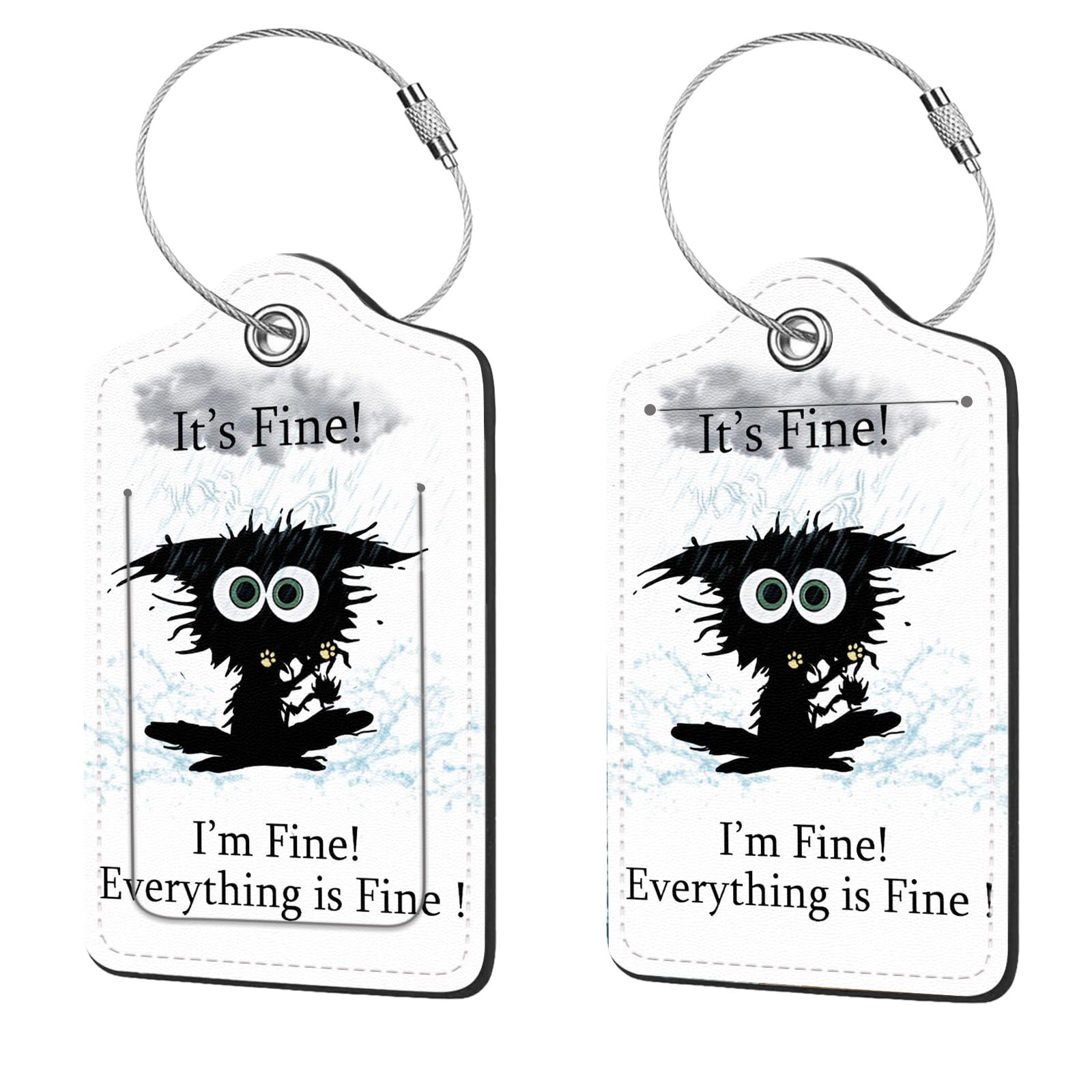 2 Pcs Luggage Tags for Suitcase, Cute Unique PU Leather Travel Bag Tag with Privacy Cover ID Label Address Card and Durable Metal Ring Suitable for