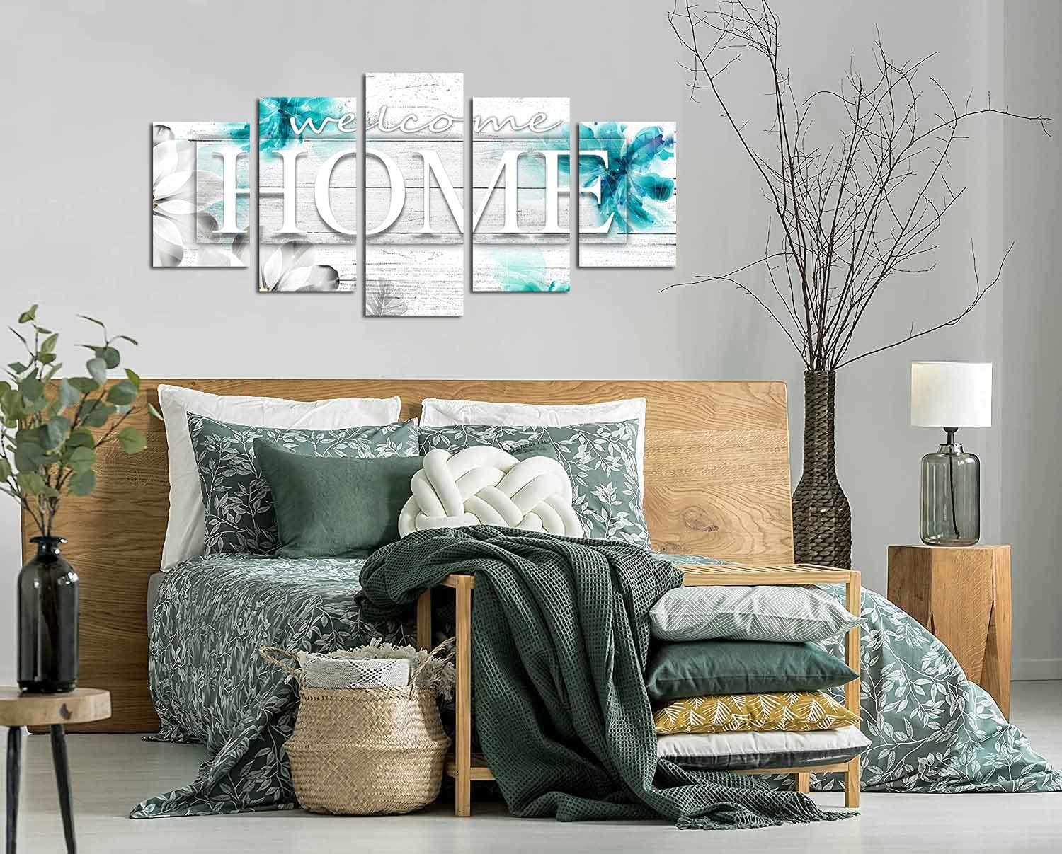 poetart Impression sur toile « Home Sweet Home » - Décoration murale pour chambre à coucher, salon (C-Teal Home, total 152,4 x 76,2 cm (l x H)