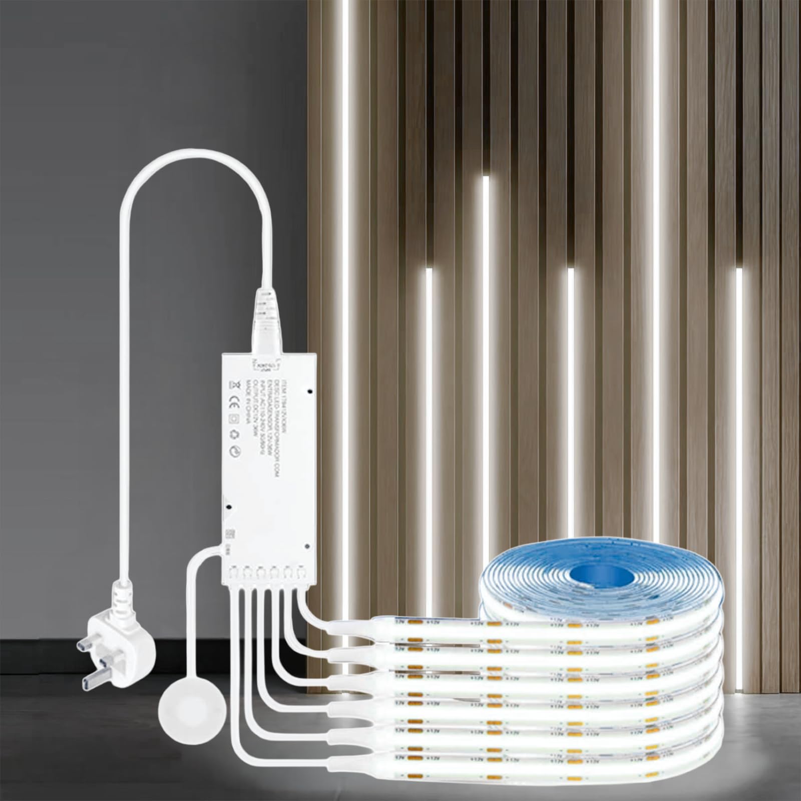 LRGBST 12V White COB LED Strip Light, 6 Pcs 1M/3.28ft LED Strip with Hide Touch and Hand Sweep Dimmer Switch Kit for Cabinet Showcase Kitchen Acoustic Panel Decoration Lighting