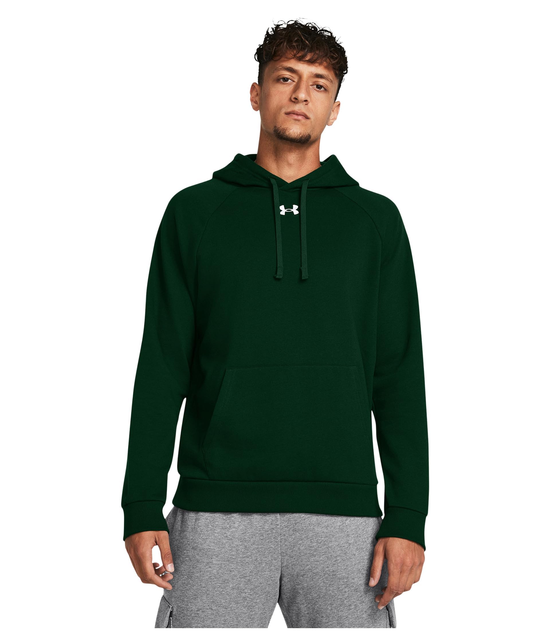 Under Armour Men's Rival Fleece Hoodie Sweatshirt, (301) Forest Green/White, XL