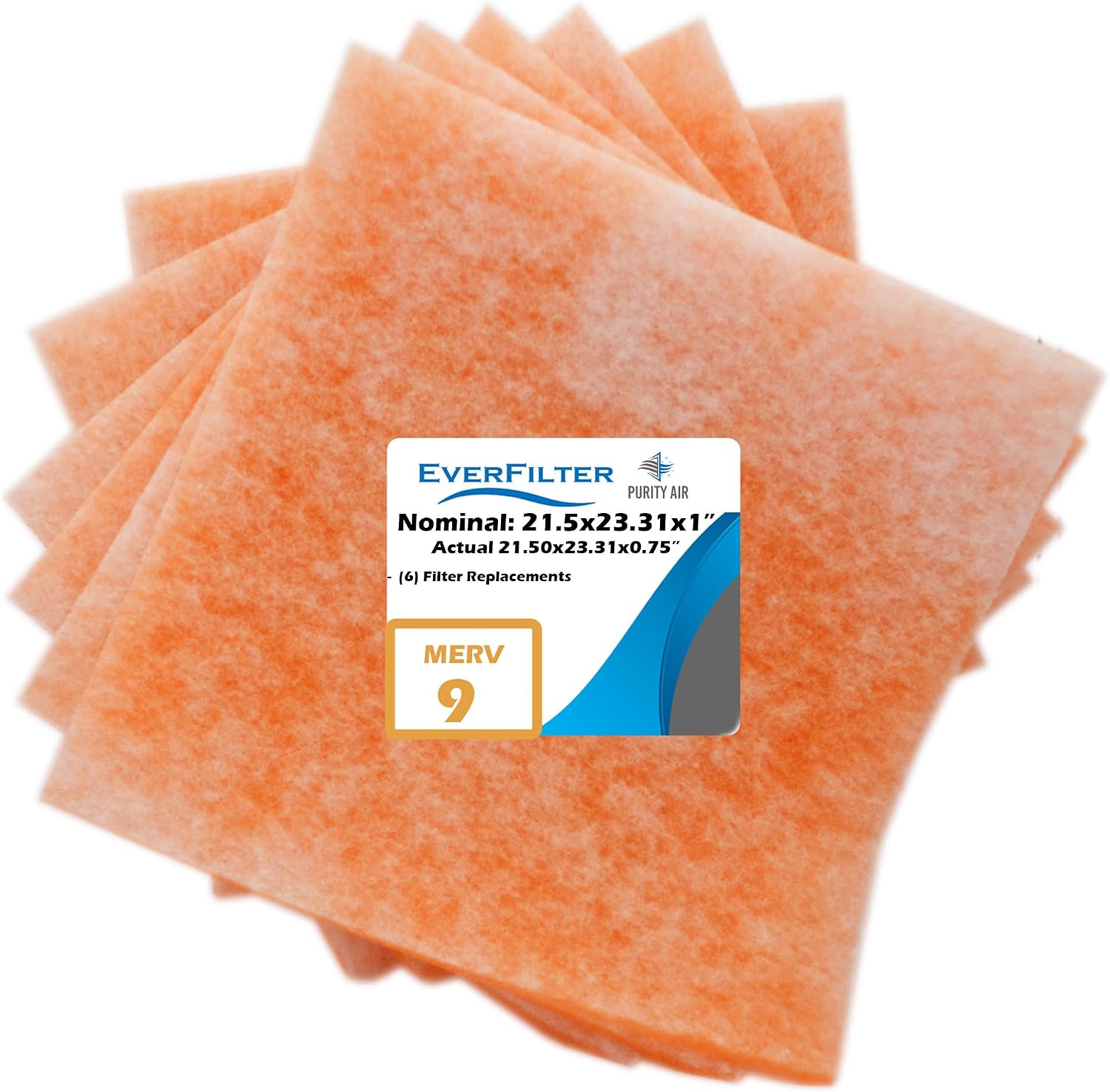 21 1/2x23 5/16x1 Air Filter MERV 9 (6-Pack) Filter Media Replacements only (Fame Not Inlcuded), HVAC AC Furnace Air Filters (Actual Size: 21 1/2 x 23 5/16 x 0.75 Inches)