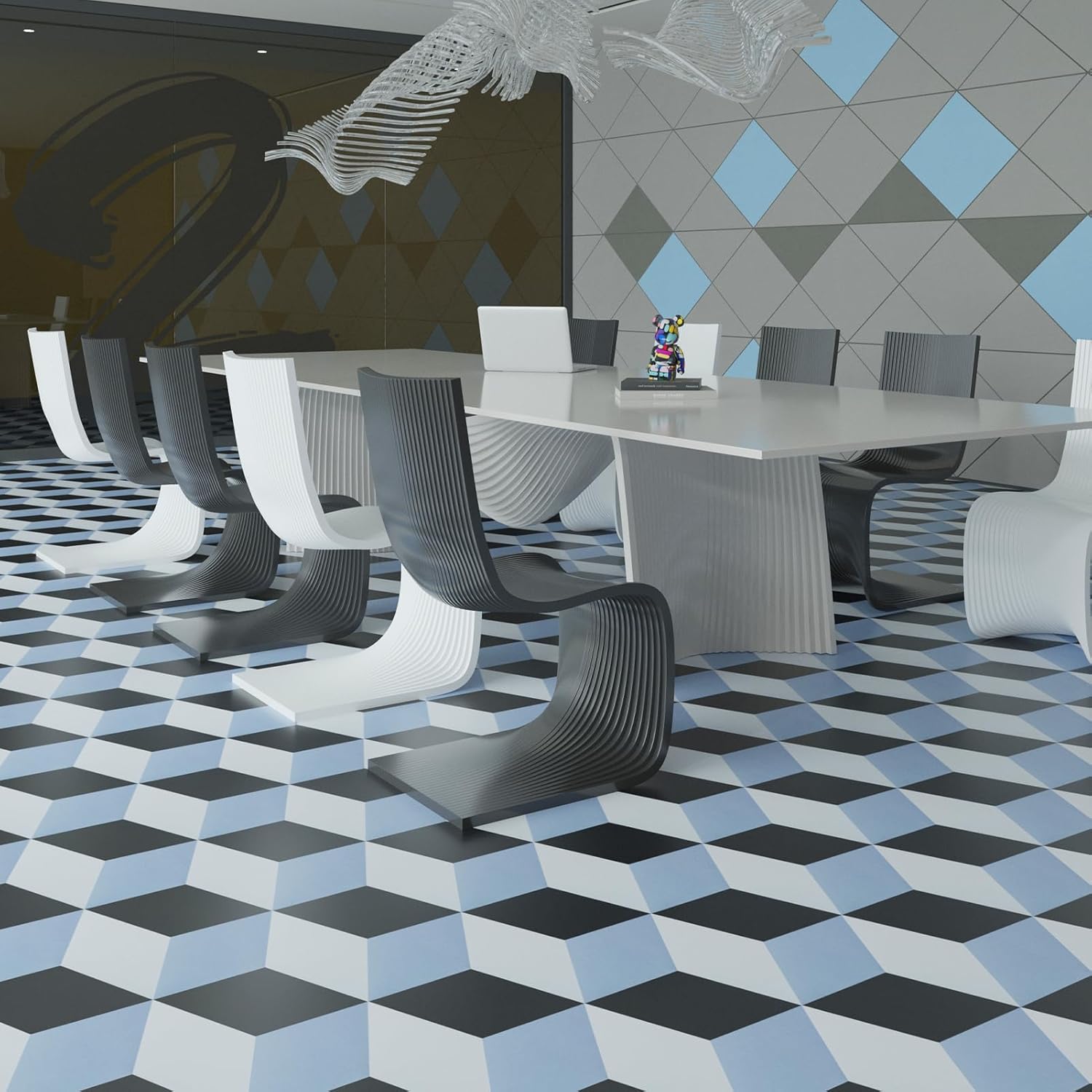 Black Marble Hexagon Peel and Stick Waterproof Vinyl Floor Tiles