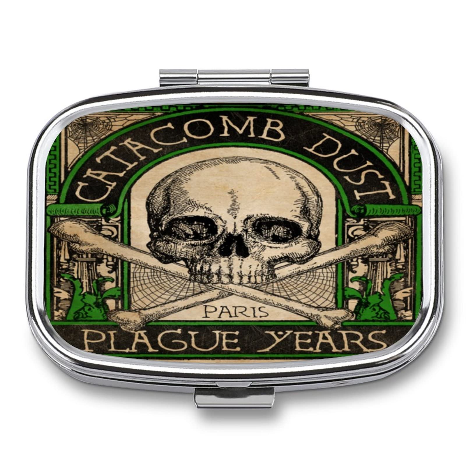 DingRound Metal 2 Compartment Pill Organizer Travel Friendly Portable Compact Box Cute Case to Hold Vitamins/Tylenol/Fish Oil/Supplements/Meds/Tablet