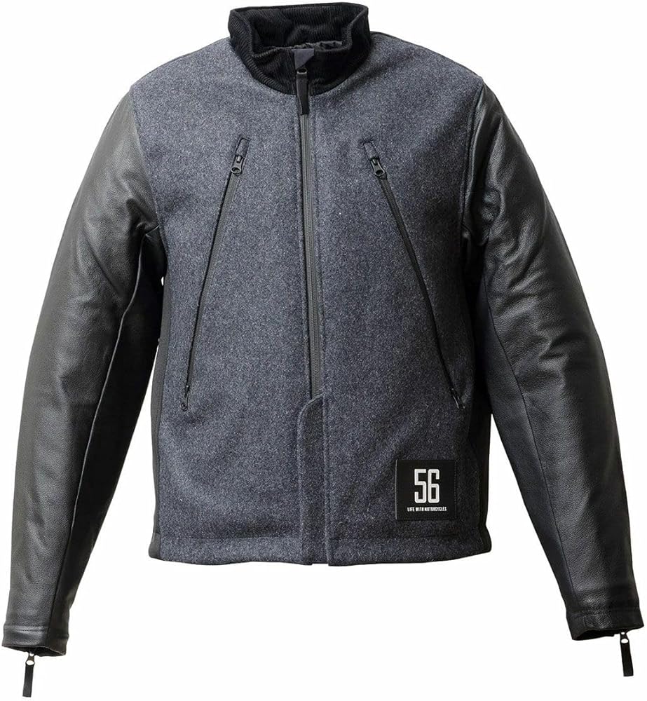 Amazon.co.jp: [56design] LEATHER SLEEVES MELTON JACKET バイク 原付