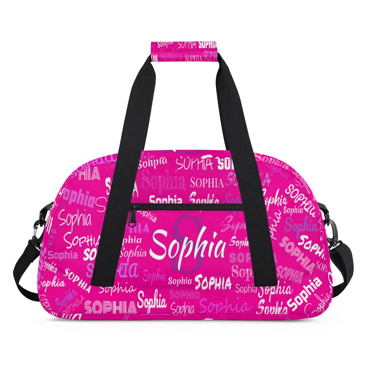 Personalized Gym Bag Kids Girls, Custom Name Carry On Weekender Gymnastics Dance Bag for Women Traveling Business Trip, Deep Pink Color