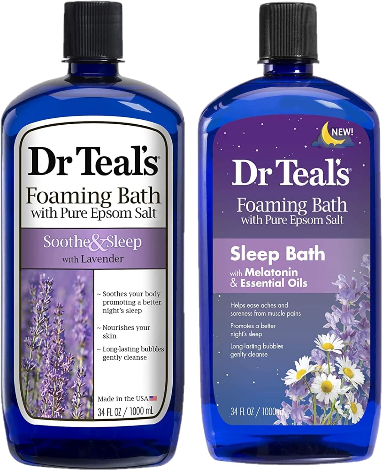 Dr. Teals Pure Epsom Salt Foaming Bath Variety Gift Set (2 Pack, 68oz Total) – Soothe & Sleep Lavender & Sleep Bath with Melatonin Essential Oils – Relieve Stress, Promote Better Sleep