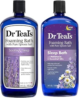 Dr. Teals Pure Epsom Salt Foaming Bath Variety Gift Set (2 Pack, 68oz Total) - Soothe & Sleep Lavender & Sleep Bath with Melatonin Essential Oils - Relieve Stress, Promote Better Sleep