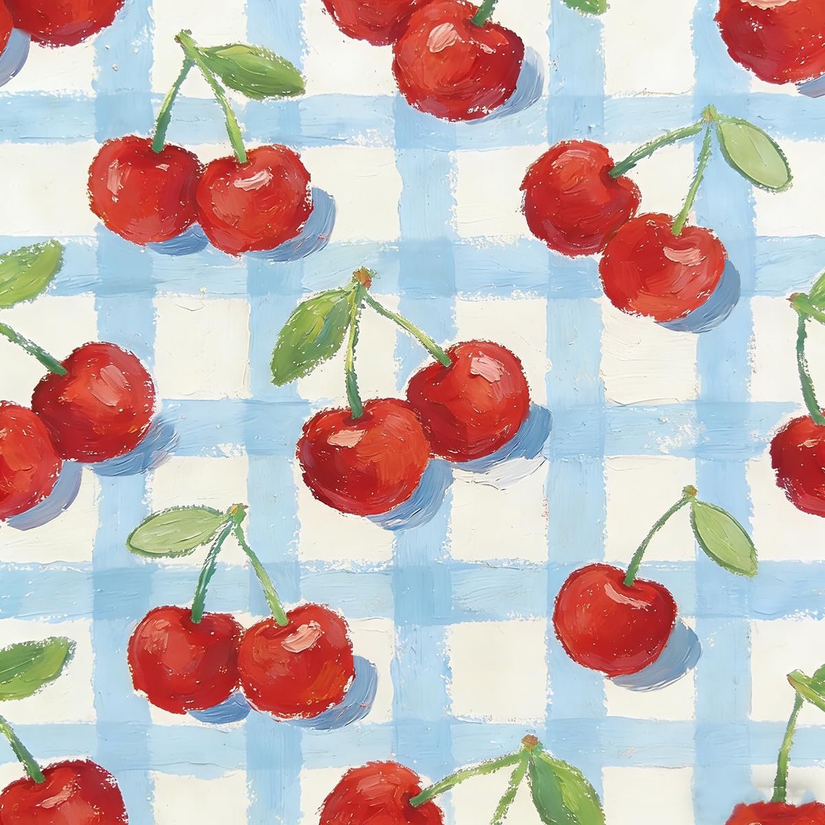 Photo 1 of Coquette Cherry Gingham Shelf Liner Contact Paper Watercolor Red Chery Blue Plaid Peel and Stick Wallpaper for Farmhouse Kitchen Cabinets Shelves Dresser Drawer Bedroom Wall Decal 17.3X117 Inches