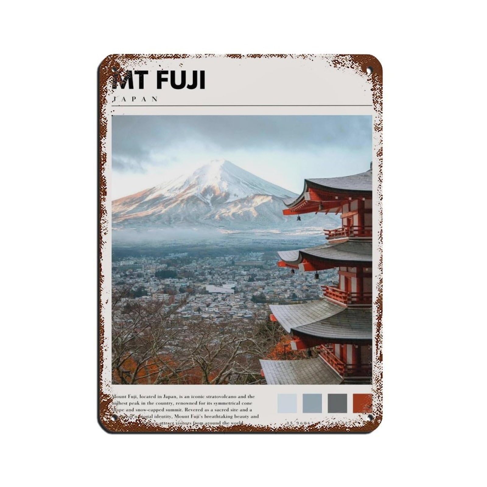 Mount Fuji Japan Poster Mt Fuji Photography Art Retro Poster Metal Tin Sign Chic Art Retro Iron Painting Bar People Cave Cafe Family Garage Poster Wall Decoration 12x16inch(30x40cm)