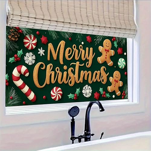 Miniatura 5 de Gingerbread - Cubierta de ventana de vinilo estático de Navidad de PVC, hoja de vidrio de privacidad de 39.3 x 17.7 pulgadas, panel decorativo,
