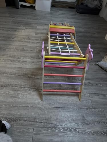GOPLUS Triangle Escalade Montessori 9-en-1 – Pliable, Avec Arche, Rampe, Corde, Échelle & Pont – Jouet Intérieur Dès 3 Ans – Naturel