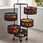 HomeWiz Round Kitchen Rack 5- Layer | Lifetime Usage Heavy Duty Steel Trolley | Kitchen Storage | Onion Potato Rack for Kitchen | Multipurpose Storage Rack for Fruits & Vegetables | Rust-Free Forever