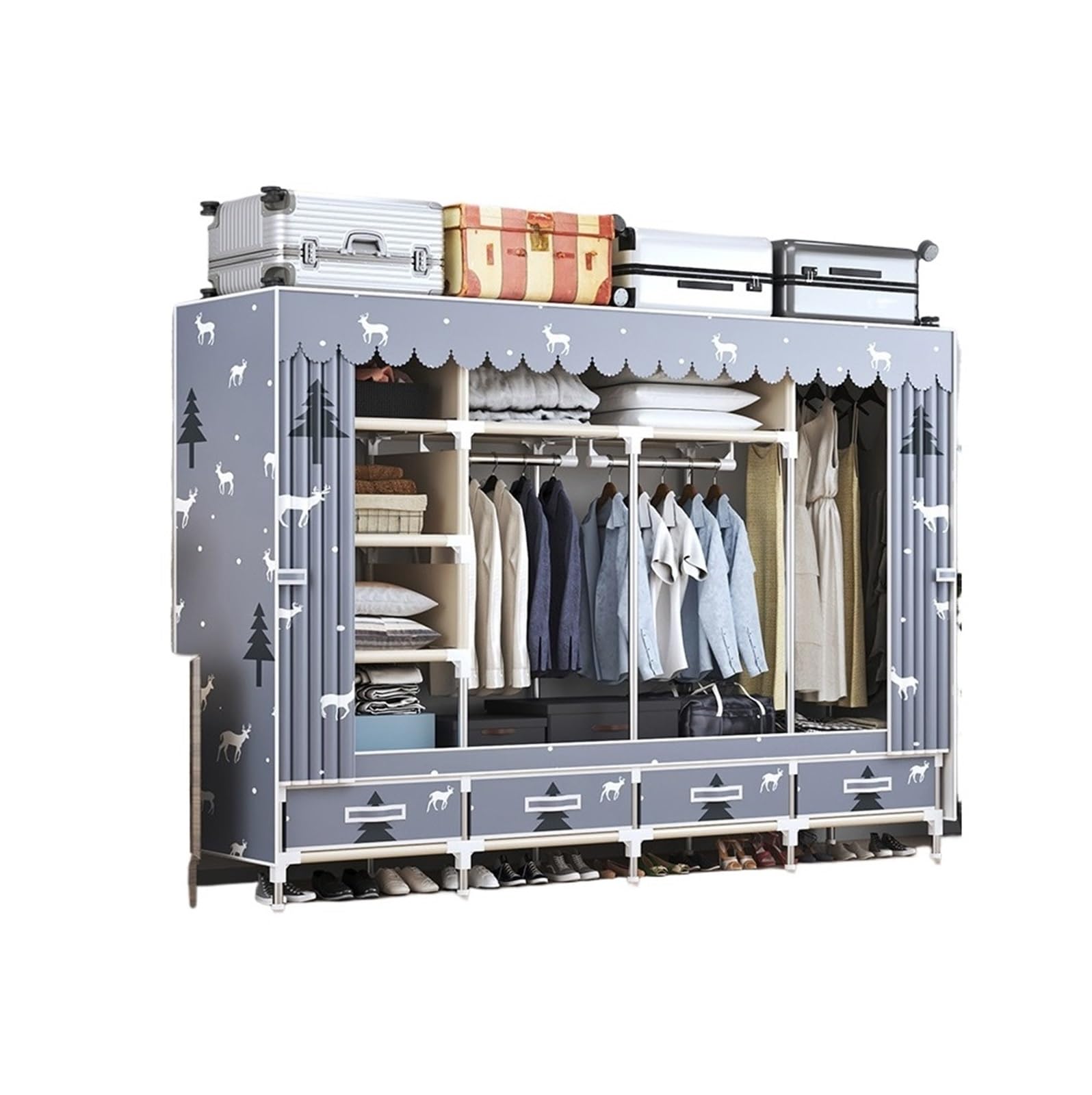 Armoire Garde Robe Chambre Armoire À Vêtements en Tissu, Support À Vêtements Autoportant, Armoires De Placard Modernes Amovibles Armoire pour Dressing(200x45x165cm)