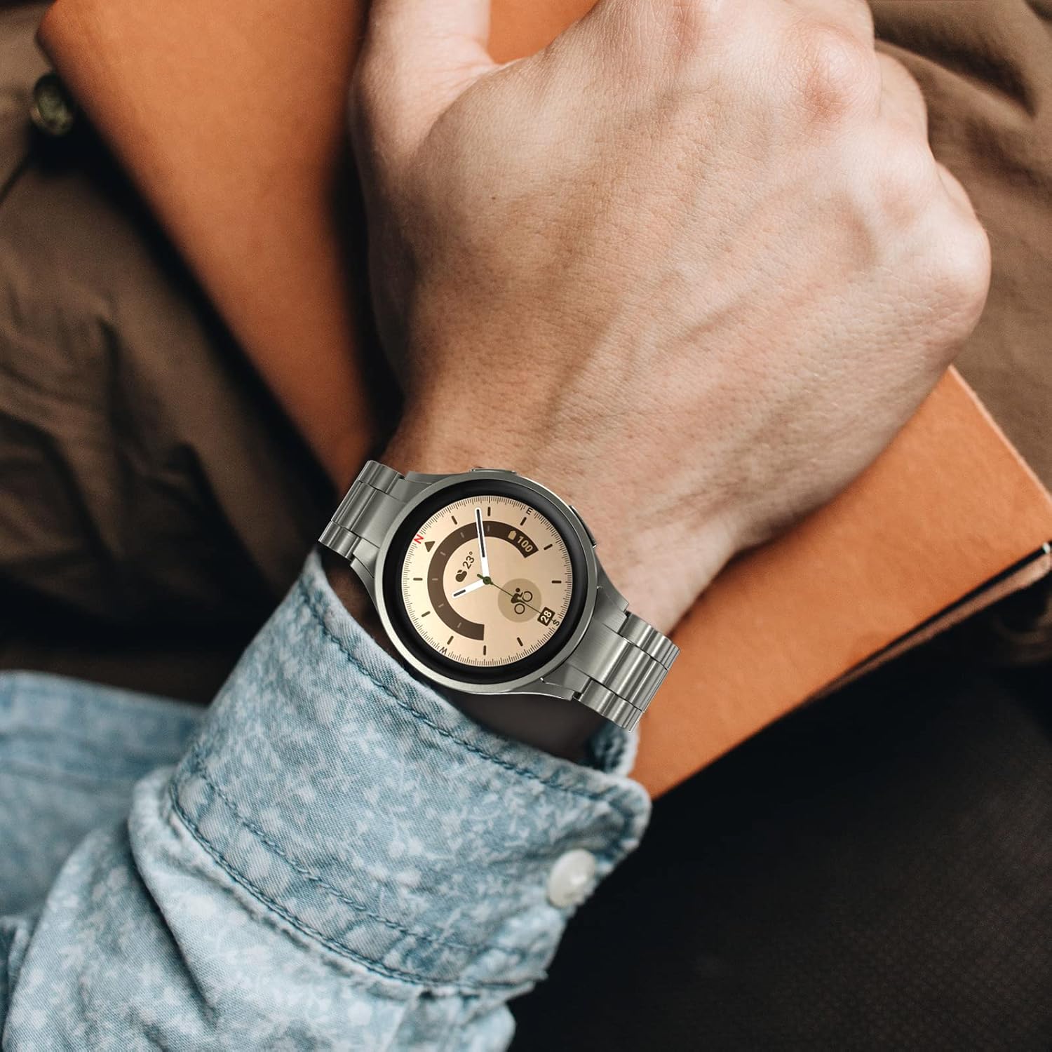 Compatible Galaxy Watch 6 Band Classic 47mm 46mm 44mm 43mm 42mm 40mm Bands, Samsung No Gap Solid Stainless Steel Strap for Men Women 4 5 6 Pro
