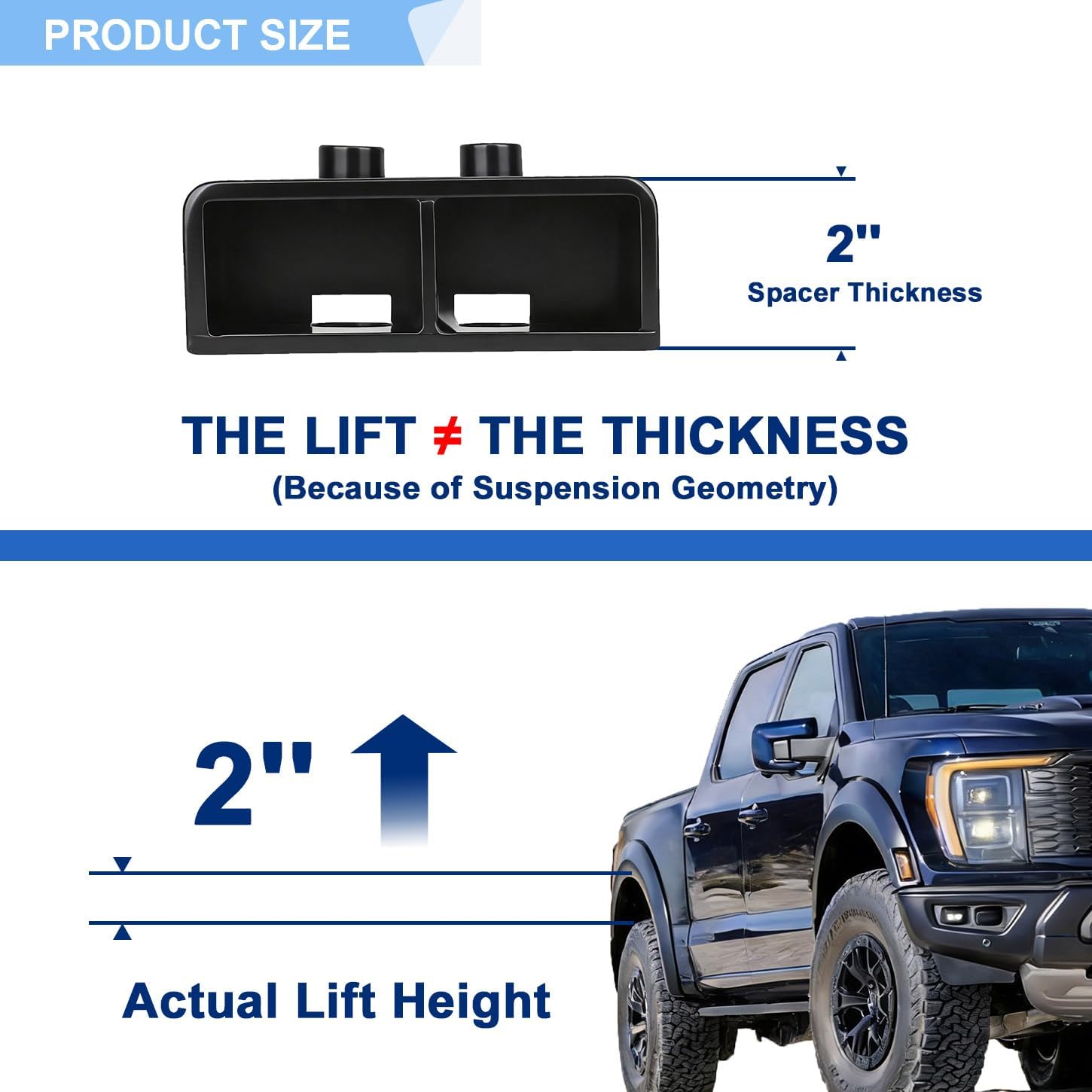 2 Inches Rear Lift Block Kit Compatible with 2004-2022 Ford F150 2WD 4WD, 2'' Rear F-150 Leveling Lift Kits with Extra Extended Square U-Bolts Set and Square Leaf Spring Axle Cross Block, 2PS