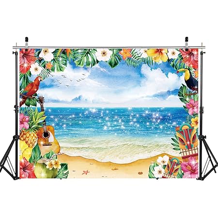 Summer Hawaiian Luau Beach Backdrop 10x8ft Palm Leaves Party Photo Props - View #3