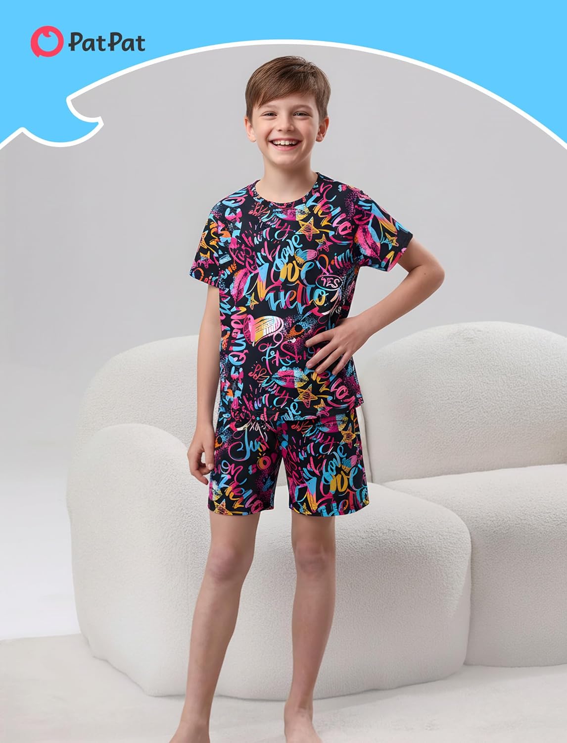 PATPAT Boys Pajamas Sets Short Sleeve T-Shirt and Shorts 2-Piece Sleepwear Graffiti Print Summer Loungewear for Kids - Image 2