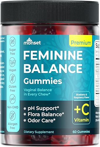 Gomitas de equilibrio femenino prémium para mujeres, gomitas probióticas para equilibrio del pH, frescura y apoyo de la flora + vitamina C para