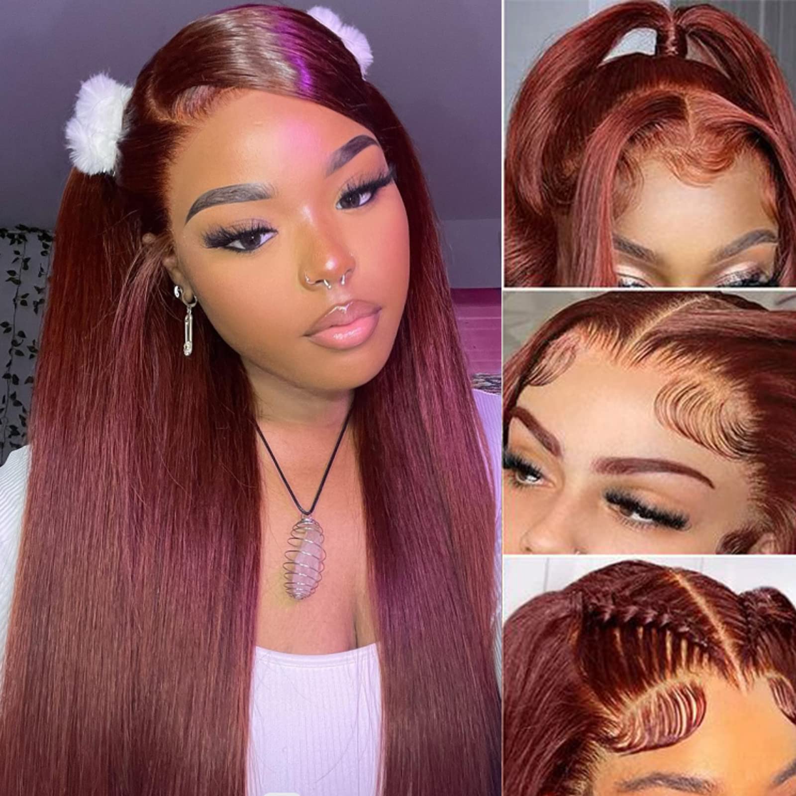 Women front lace wig? Amazon.com : Queen Story Reddish Brown 30 Inch Lace Front  main image 3
