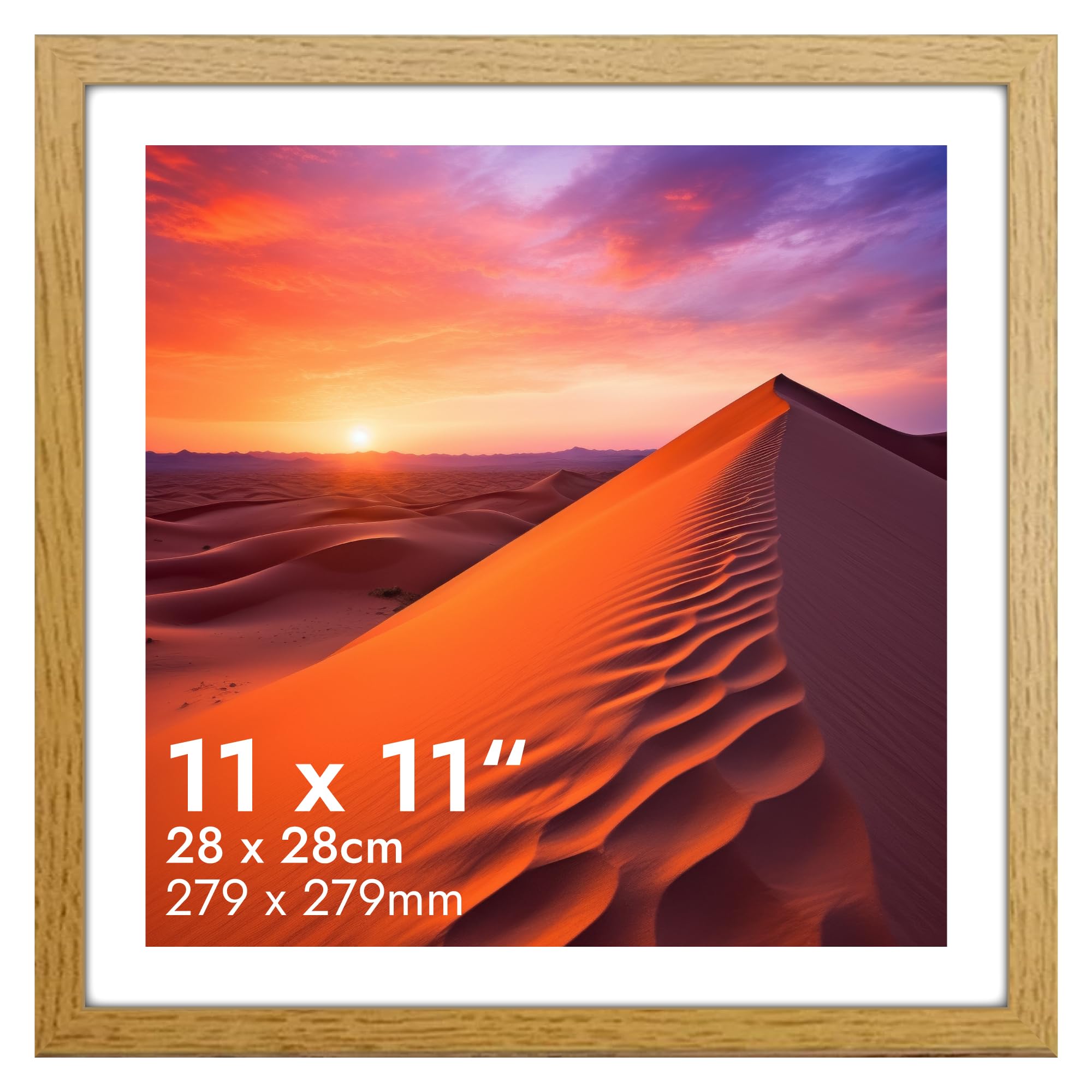 HNK Oak Square Picture Frames 11x11 Inches Solid Wood and Shatterproof Perspex, (28x28cm) Photo Frame Dual Orientation Landscape or Portrait, Square Frame Wall Hanging Display Photos, Poster — image 1