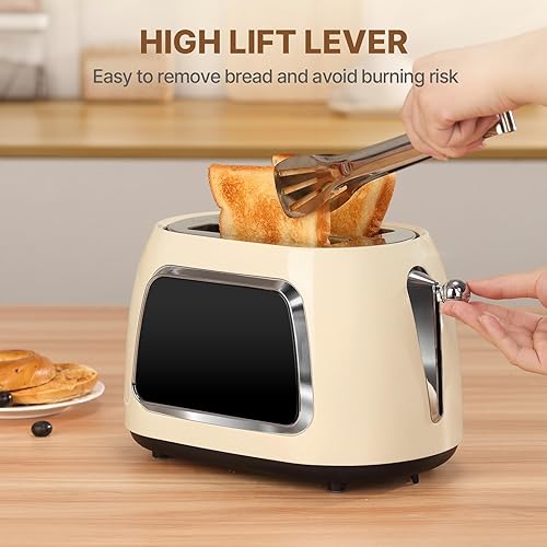 Miniatura 7 de Tostadora de 2 rebanadas con pantalla táctil inteligente, tostadora digital retro de acero inoxidable con ranura extra ancha de 1.5 pulgadas con
