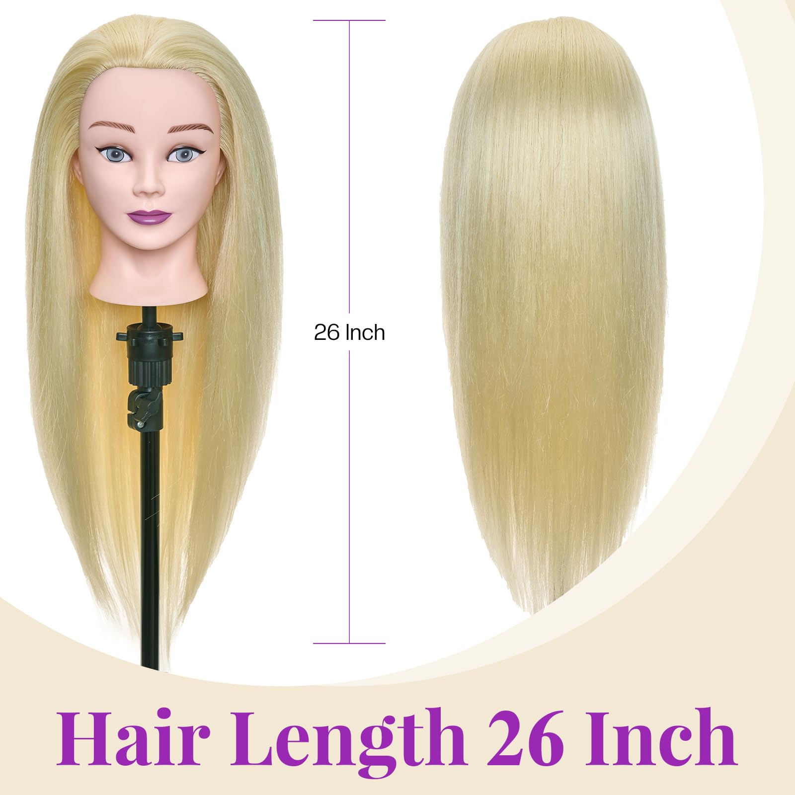 Neverland Beauty & Health 24 inch 50% Real Human Hair Mannequin Head Training Head Brown Hairdressing Cosmetology Mannequin Manikin Hairdressing Heads(Gold) - Image 2